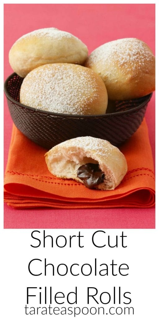 Pinterest image for Short Cut Chocolate Filled Rolls with text
