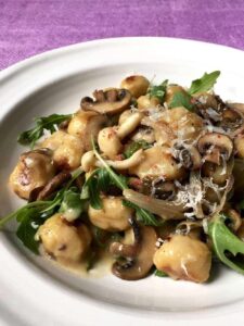 Close up of Easy Parmesan Mushroom Gnocchi