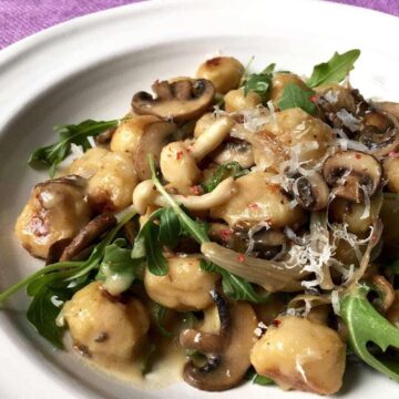 Close up of Easy Parmesan Mushroom Gnocchi