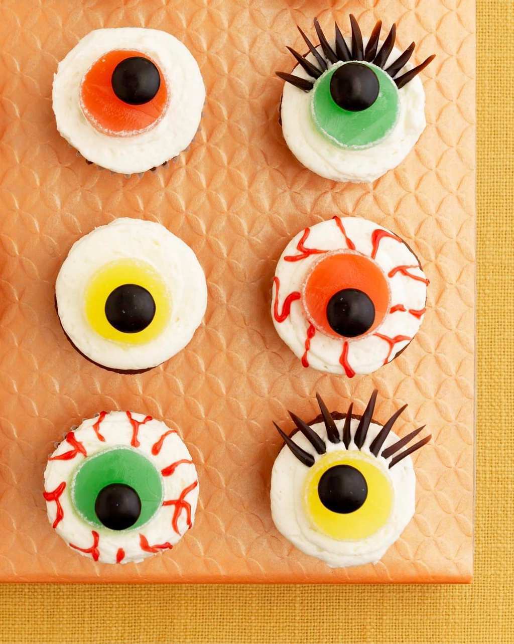 Eearie Eyeball Cupcakes on yellow
