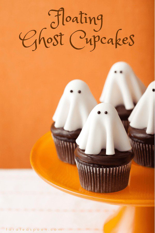 Floating Ghost Cupcakes are easy to make with fondant and lollipops
