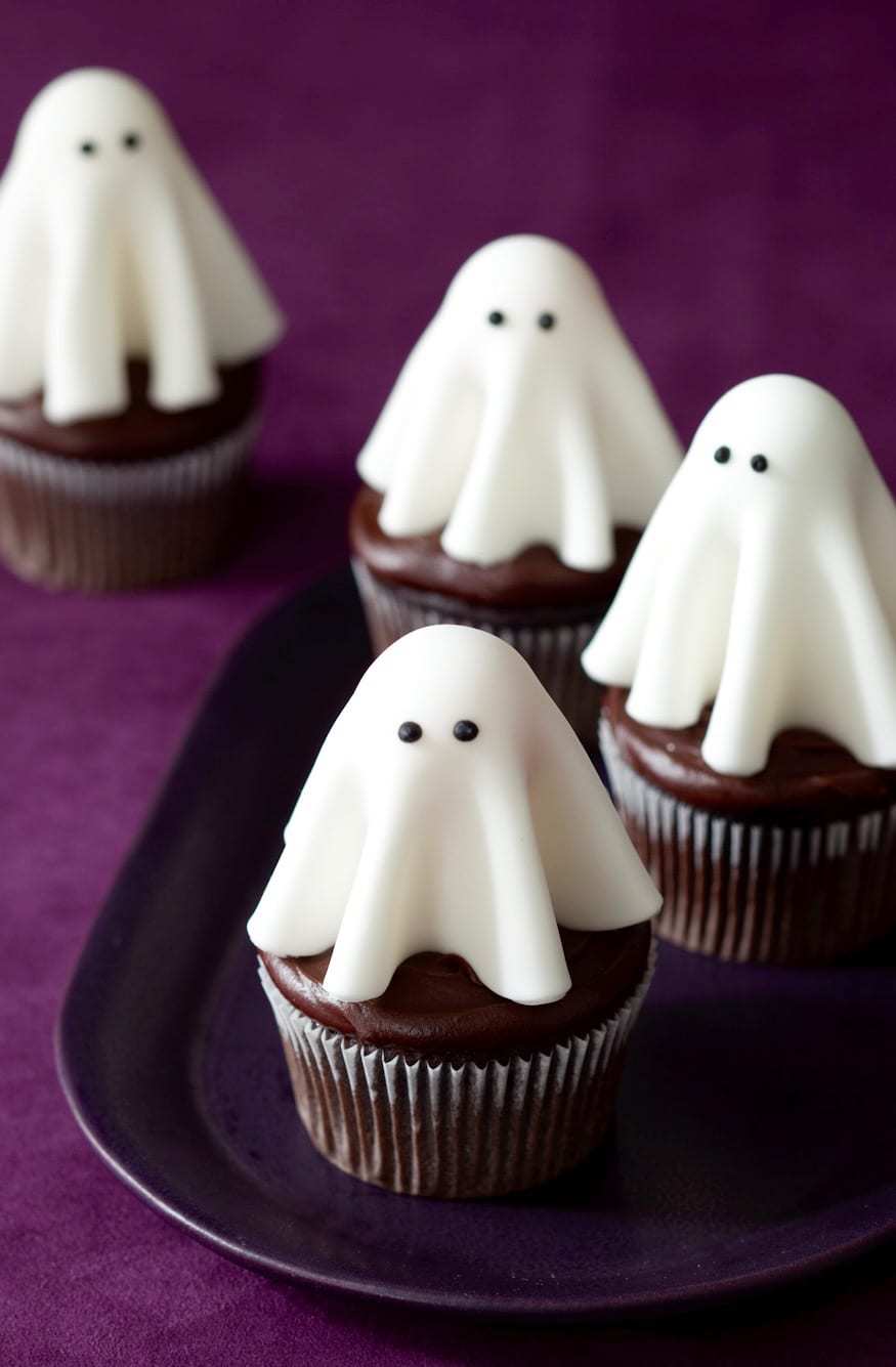 floating ghost cupcakes on purple