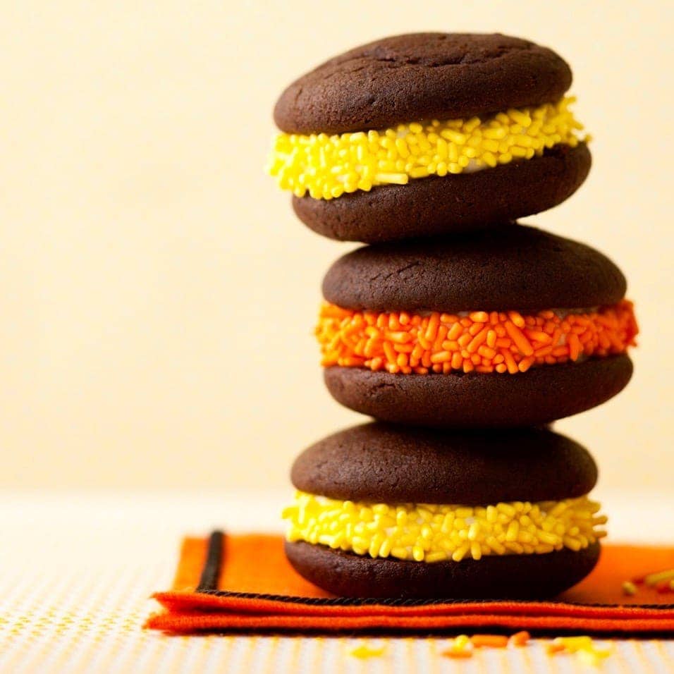 Whoopie Pies for Halloween on yellow background