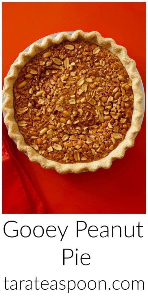 Pinterest image for Gooey Peanut Pie with text