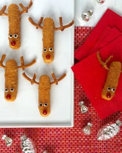 Mozzarella Stick Reindeers on white platter