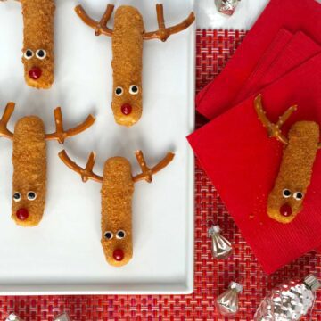 Mozzarella Stick Reindeers on white platter