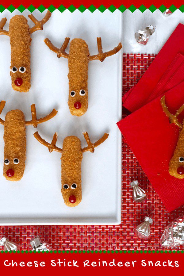 Mozzarella Stick Reindeer Snacks for the holiday pin image