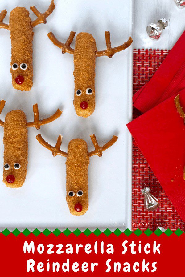 Mozzarella Stick Reindeer bites for Christmas pin image