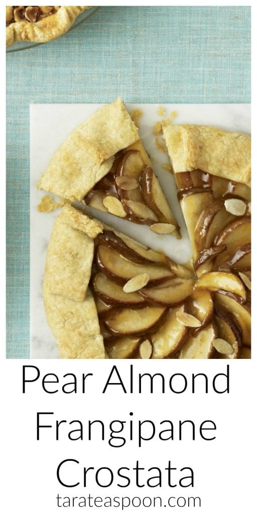 Pinterest image for Pear Almond Frangipane Crostata with tex