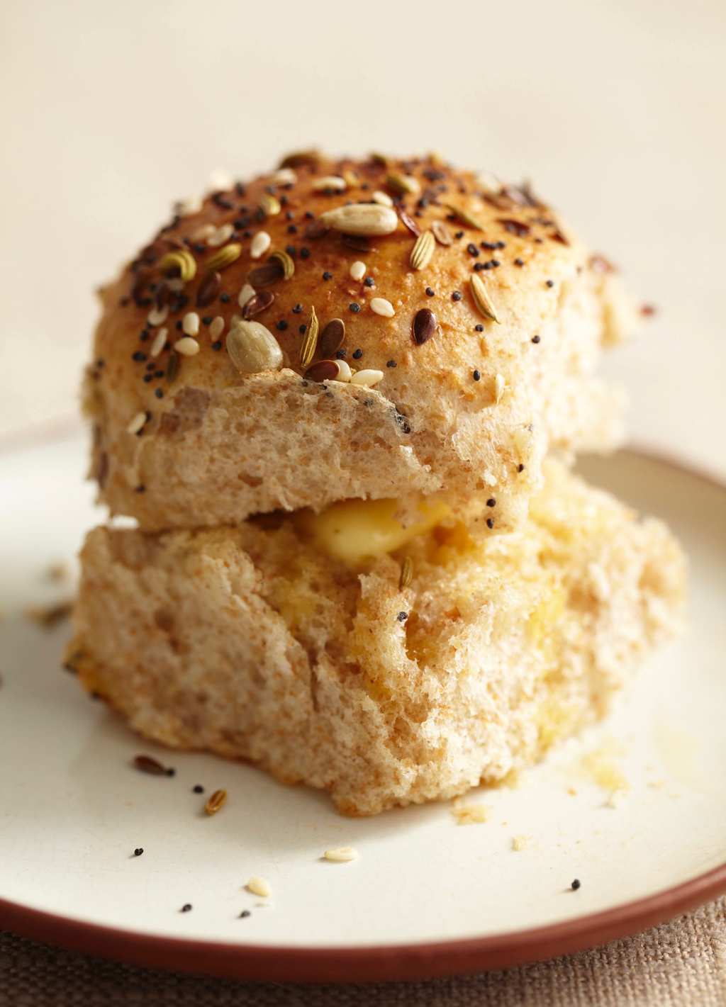 Dinner Rolls with Savory Seed Topping  up close