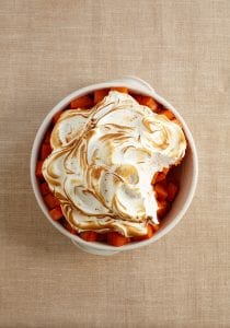 Baked sweet potato cubes with cinnamon meringue