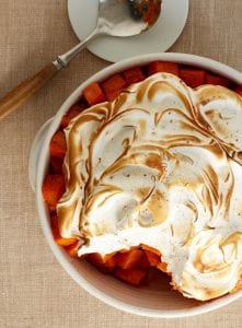 Baked sweet potato cubes get a Thanksgiving makeover with cinnamon meringue