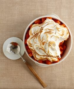Baked sweet potato cubes with cinnamon meringue