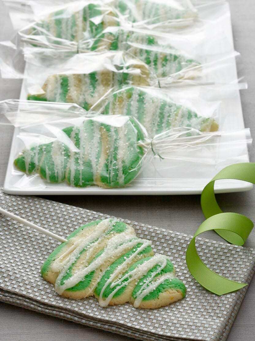 Cookies in cello on plate and on gray napkin