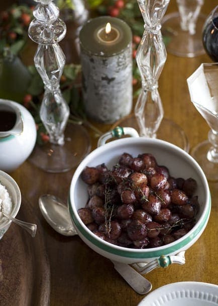 Red wine glazed pearl onions are caramelized and delicious. The perfect festive side dish.