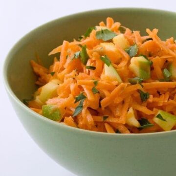 Shredded Carrot Salad recipe image in green bowl