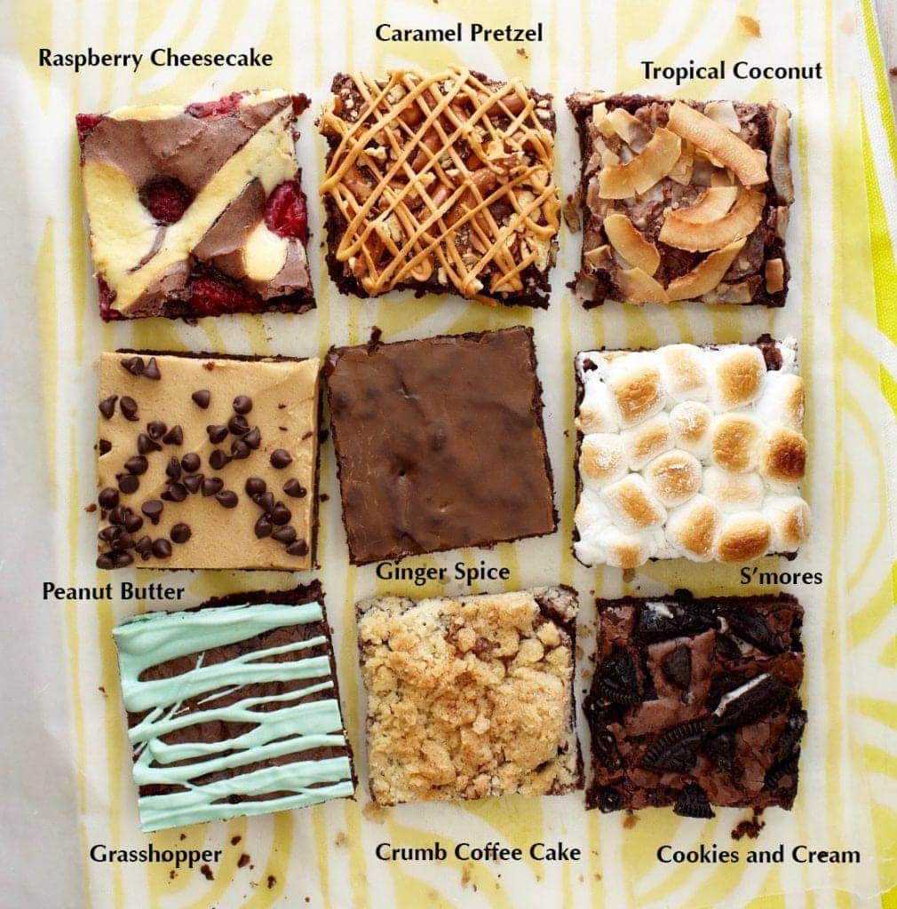 Photo collage showing nine different brownie hacks 