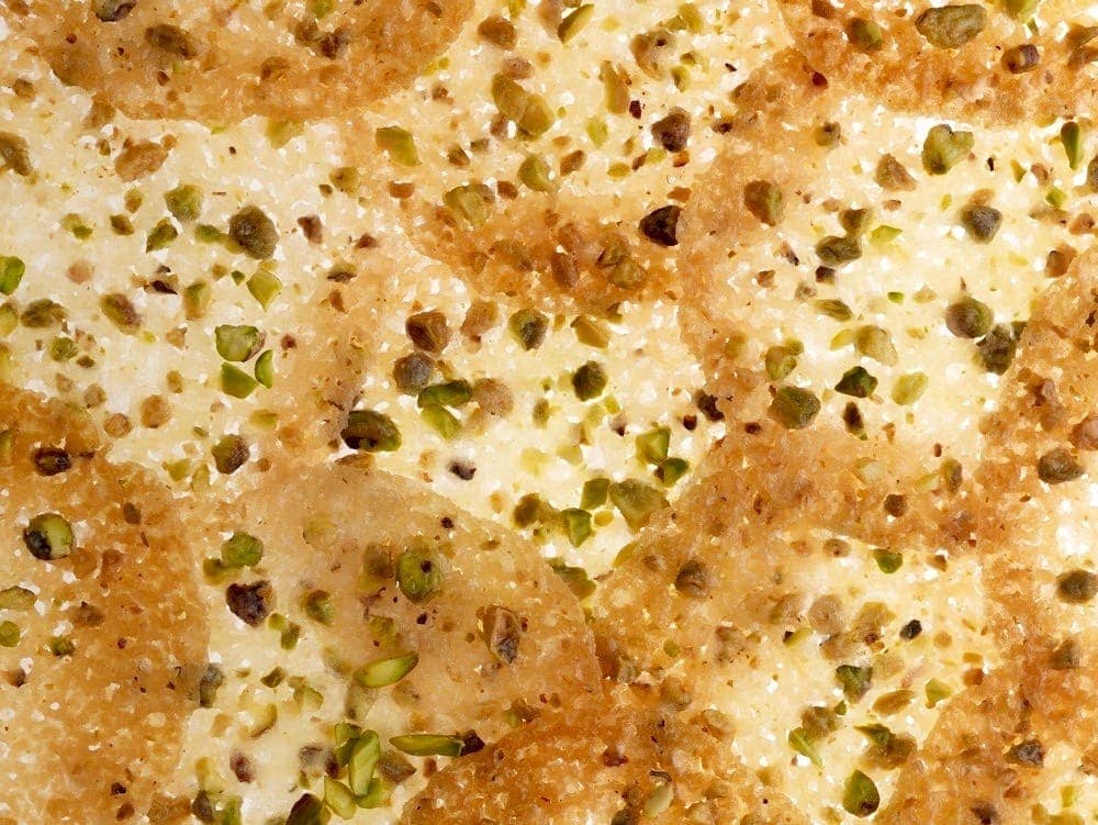 Pistachio Lace Cookies up close with backlight