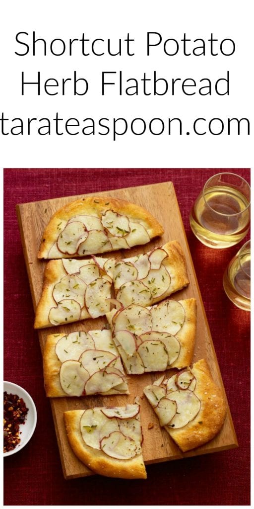 Pinterest image for Shortcut Potato Herb Flatbread with text