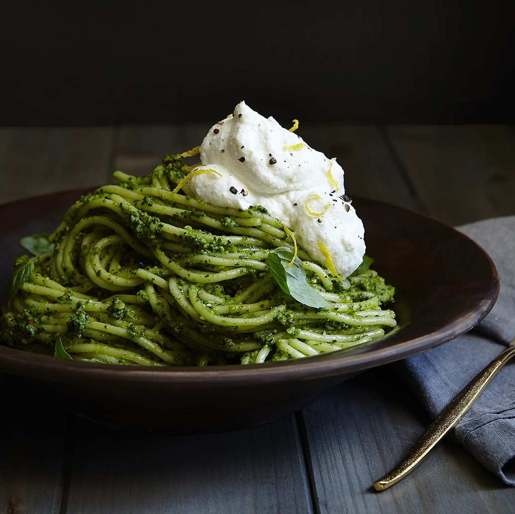 Fresh Green Pesto Pasta with Lemon Ricotta Cream - Tara Teaspoon