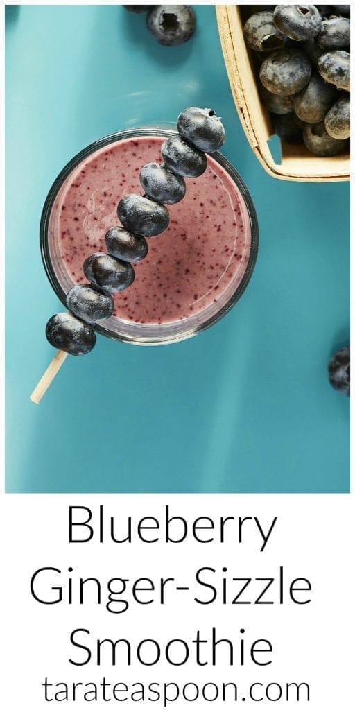 Pinterest image for Blueberry Ginger-Sizzle Smoothie with text