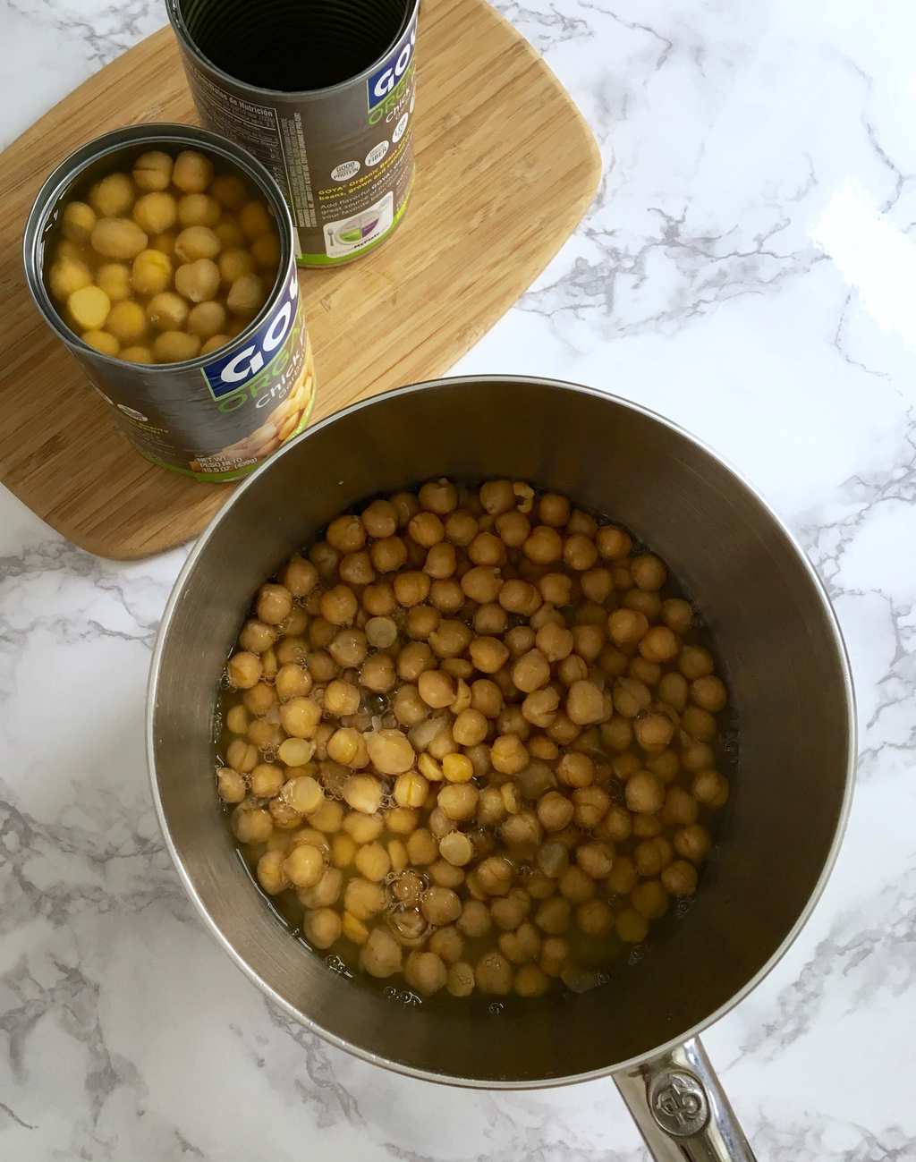 Chickpeas in pan from overhead