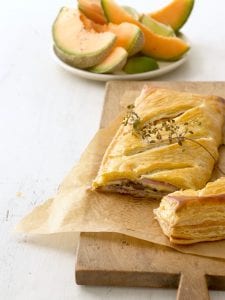 Breakfast Turnover cut into on a board