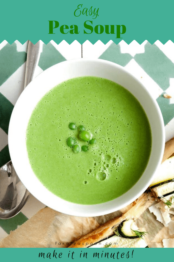 Easy Pea Soup made with frozen peas pin image