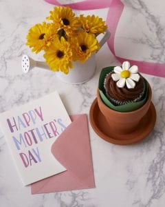 chocolate cupcake in a mini flower pot