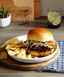 Slow Cooker Brisket Sandwich with drink Tara Teaspoon