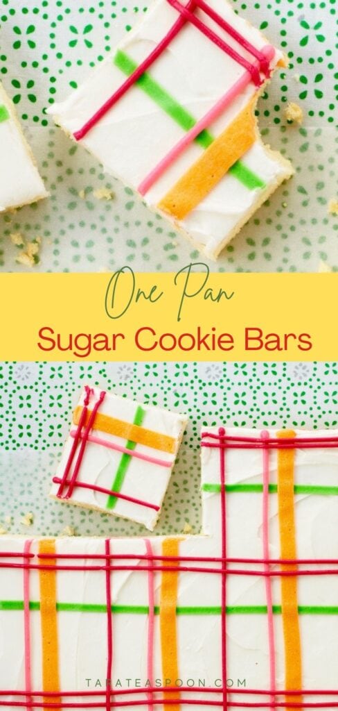 Pinterest graphic for One Pan Sugar Cookie Bars recipe on Tara Teaspoon.