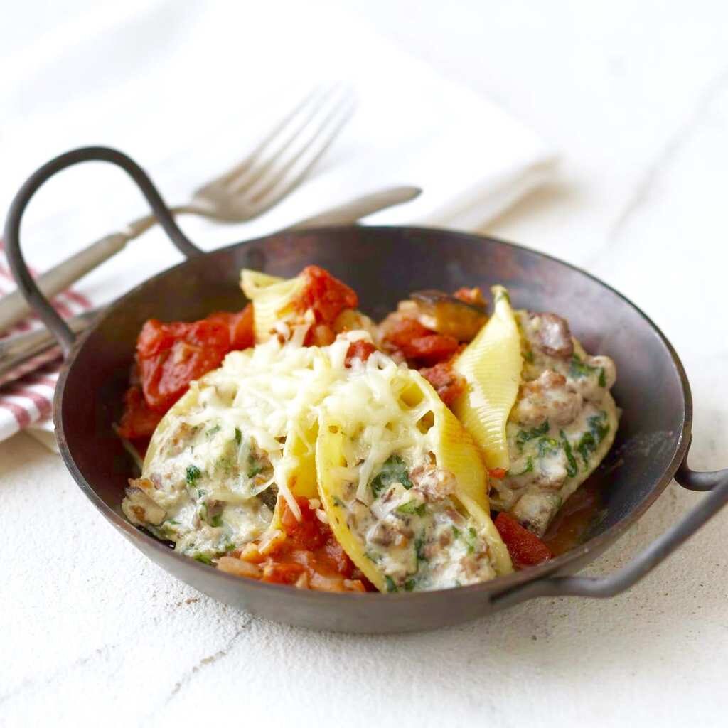 Easy Sausage Stuffed Shells make a meaty, and veggie-packed dinner