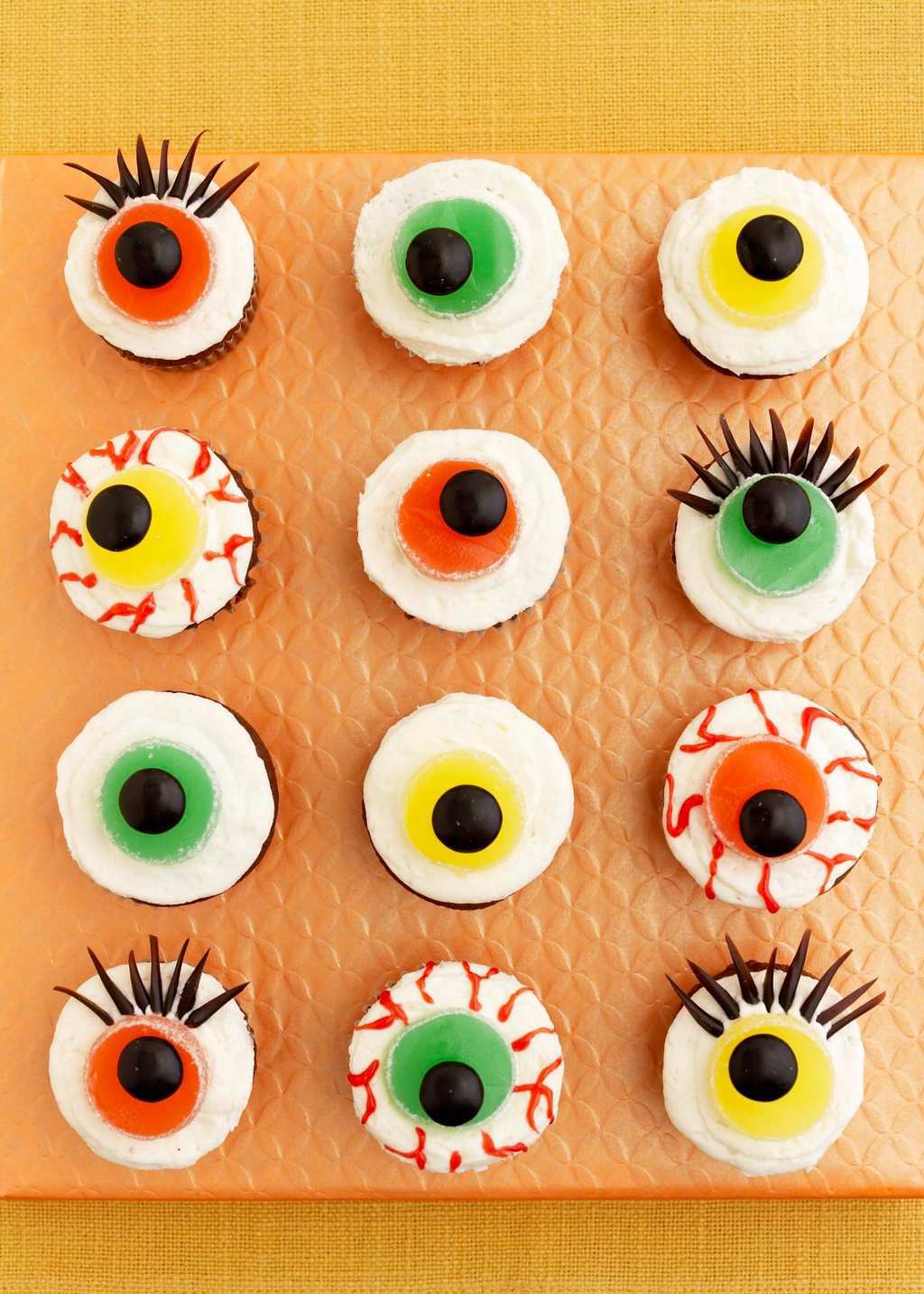 candy eyeballs on cupcakes for Halloween