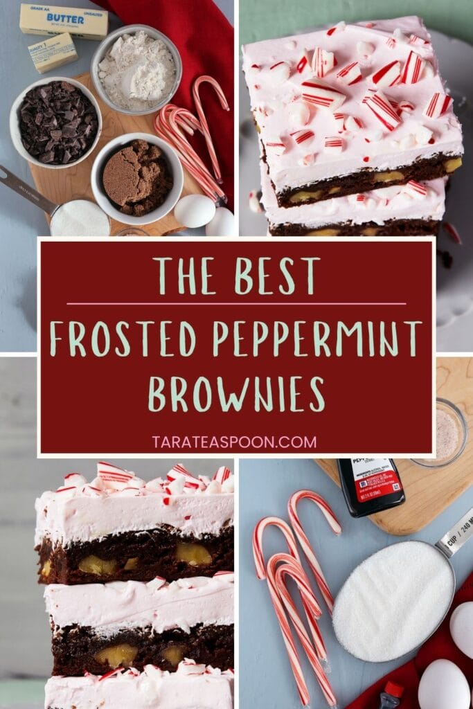 Pinterest graphic for Holiday Peppermint Brownies from Tara Teaspoon