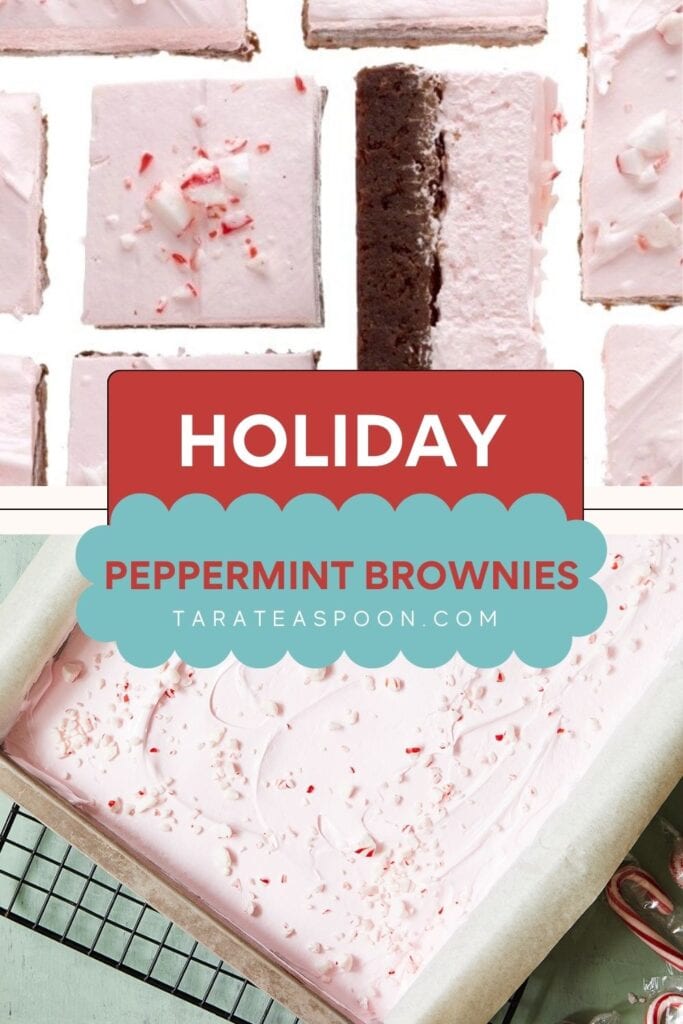 Pinterest graphic for Holiday Peppermint Brownies recipe on Tara Teaspoon.