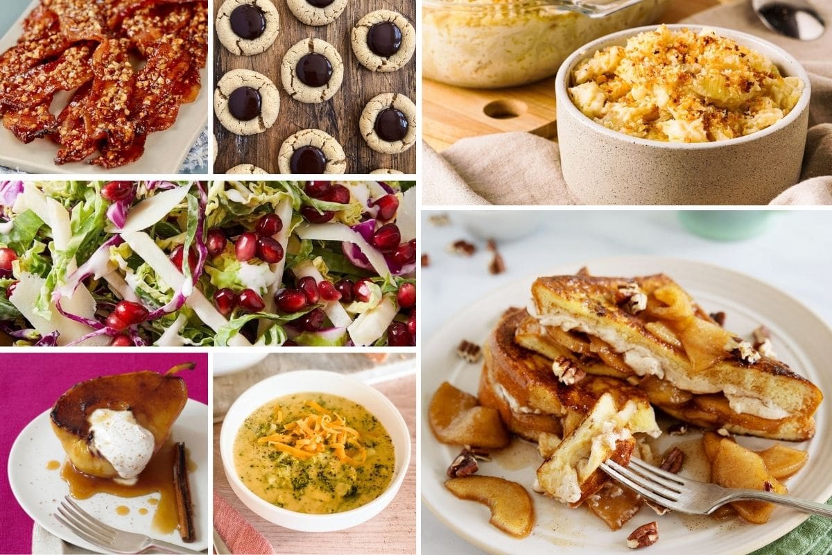 Collage of 7 non-pumpkin fall recipes.