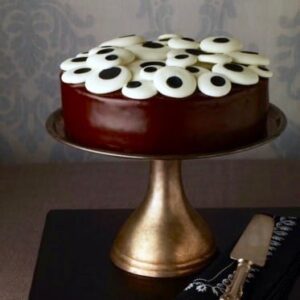 chocolate ganache cake with eyeball candy on top