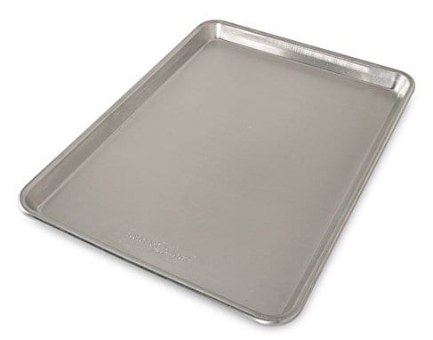 silver half sheet pan on white