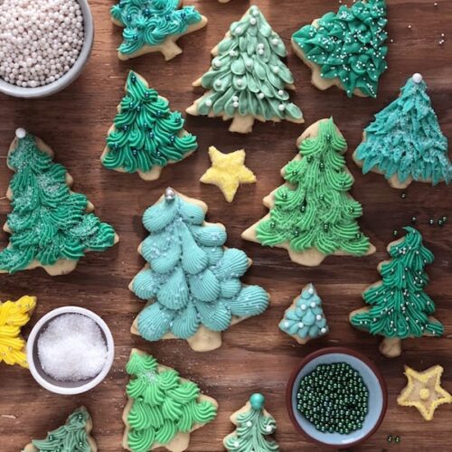 Almond Ginger Cookies with Ginger Cream Cheese Frosting trees
