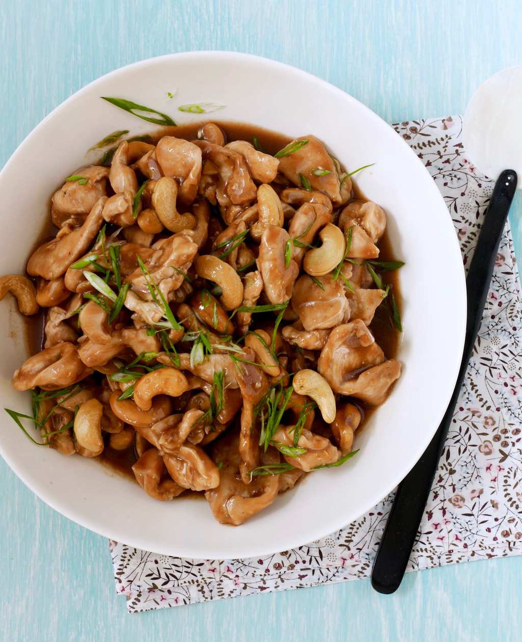 Chinese Chicken with cashew nuts in a white bowl