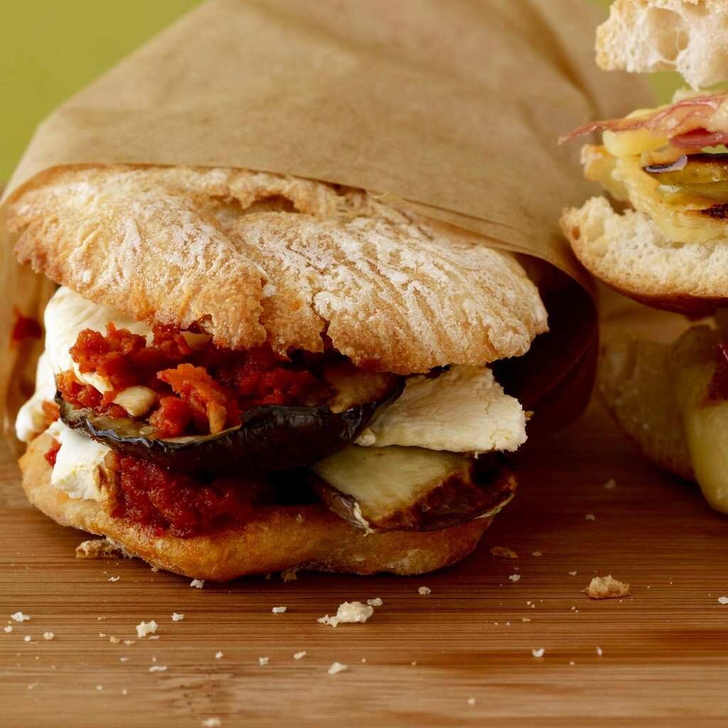 Eggplant and mozzarella panini in parchment