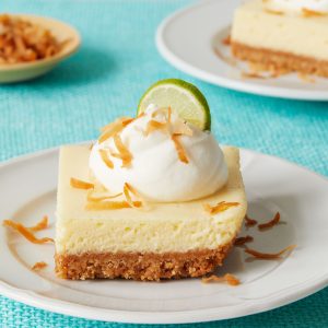 Coconut Key Lime Bars with lime garnish
