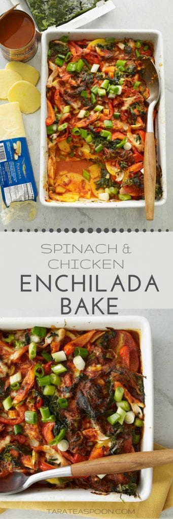 spinach and chicken enchilada casserole pin