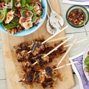 grilled pita salad lemon chicken kabobs recipe image