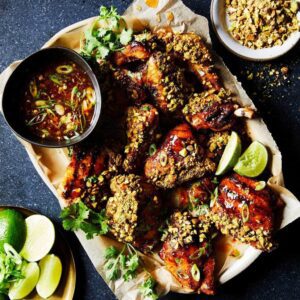 Sticky sweet chili pistachio grilled chicken