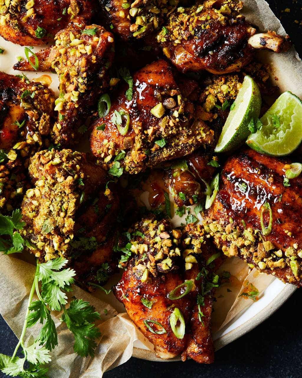 close up on pistachio grilled chicken recipe