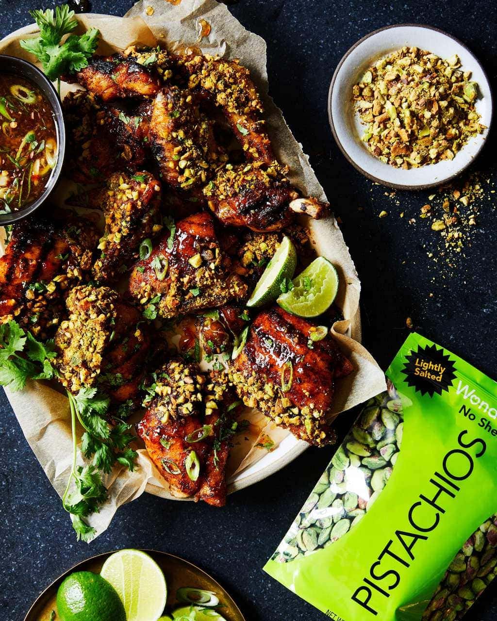 pistachio chicken with lime and Wonderful No Shells