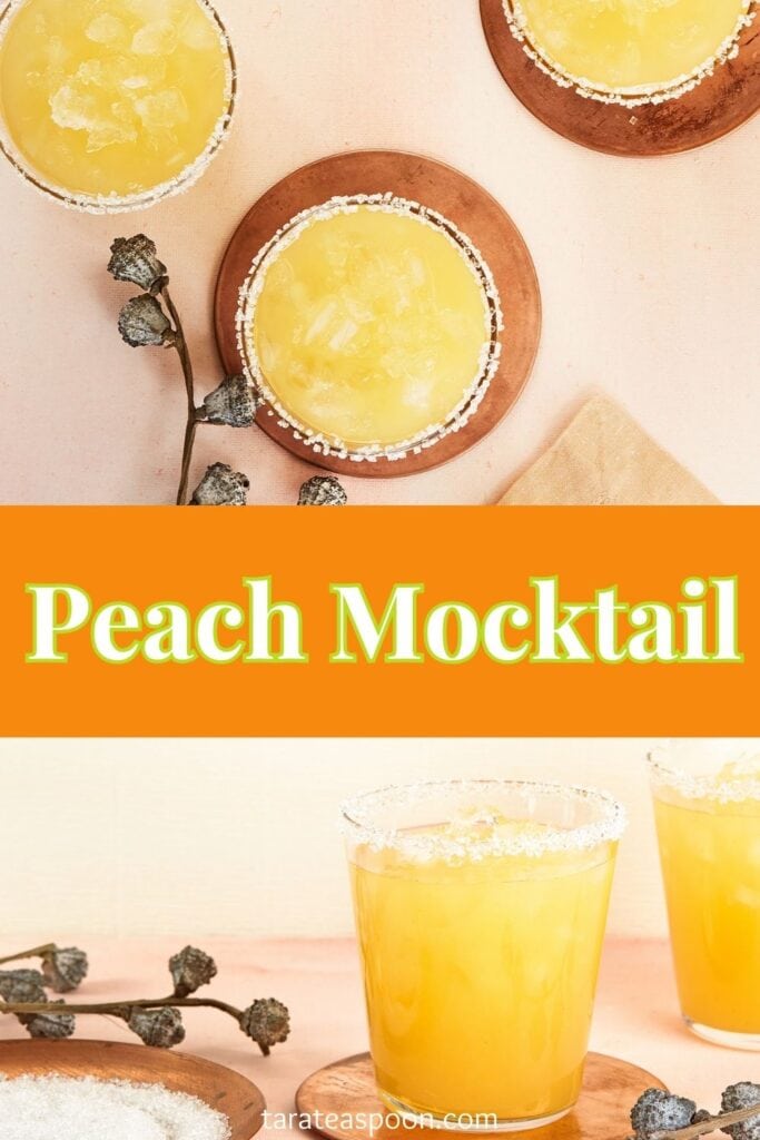 Pinterest graphic for Ginger Peach Fizz recipe on Tara Teaspoon.
