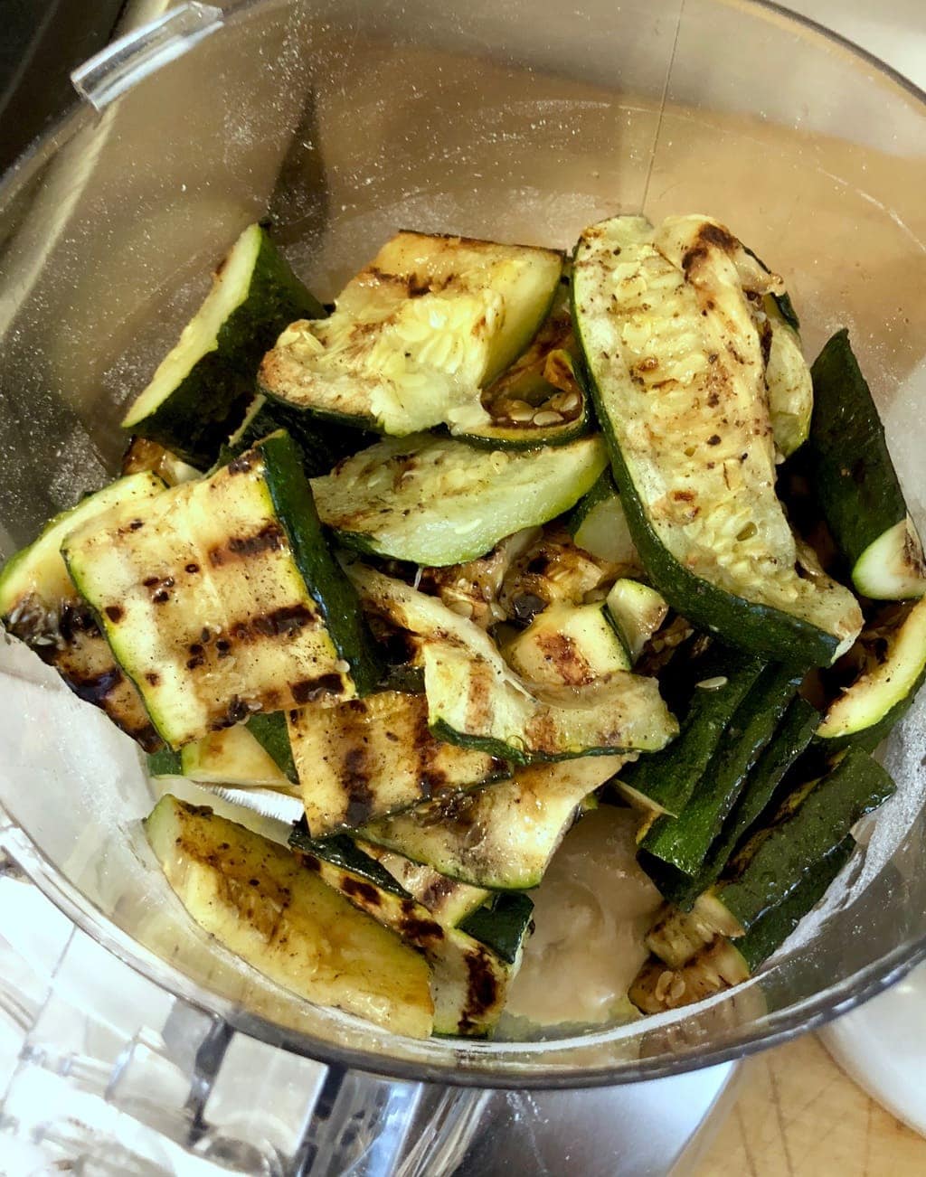 grilled zucchini in the food processor with tahini