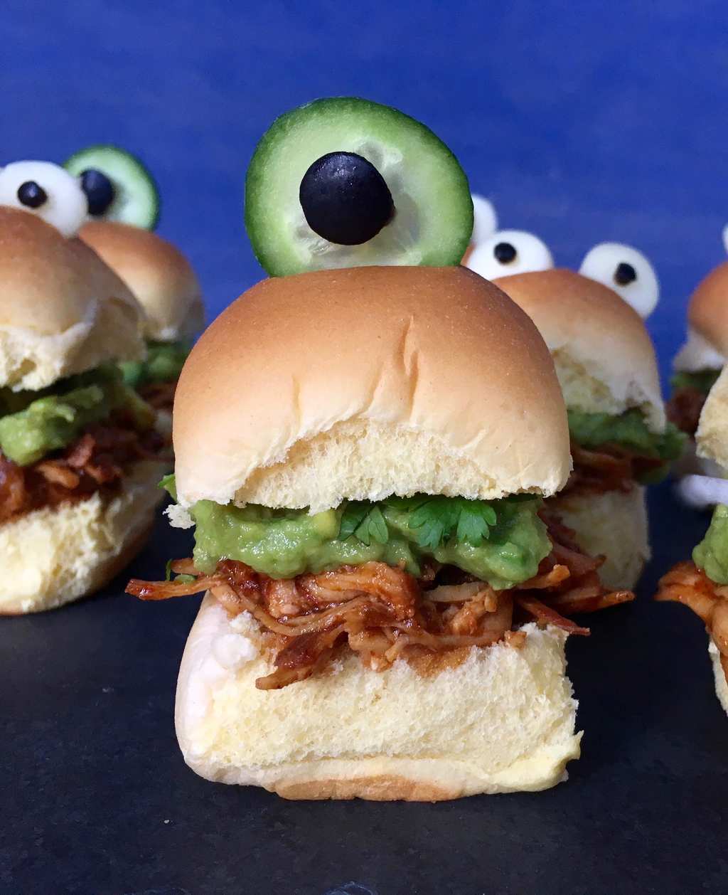 chicken slider with cucumber eyeball